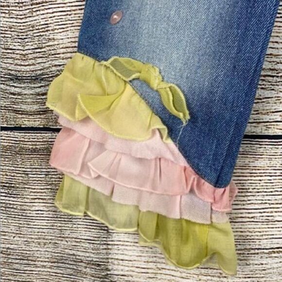 Vintage Little Mass Girl's Jeans Ruffle and Bow Details Cotton size 3T - Picture 5 of 11